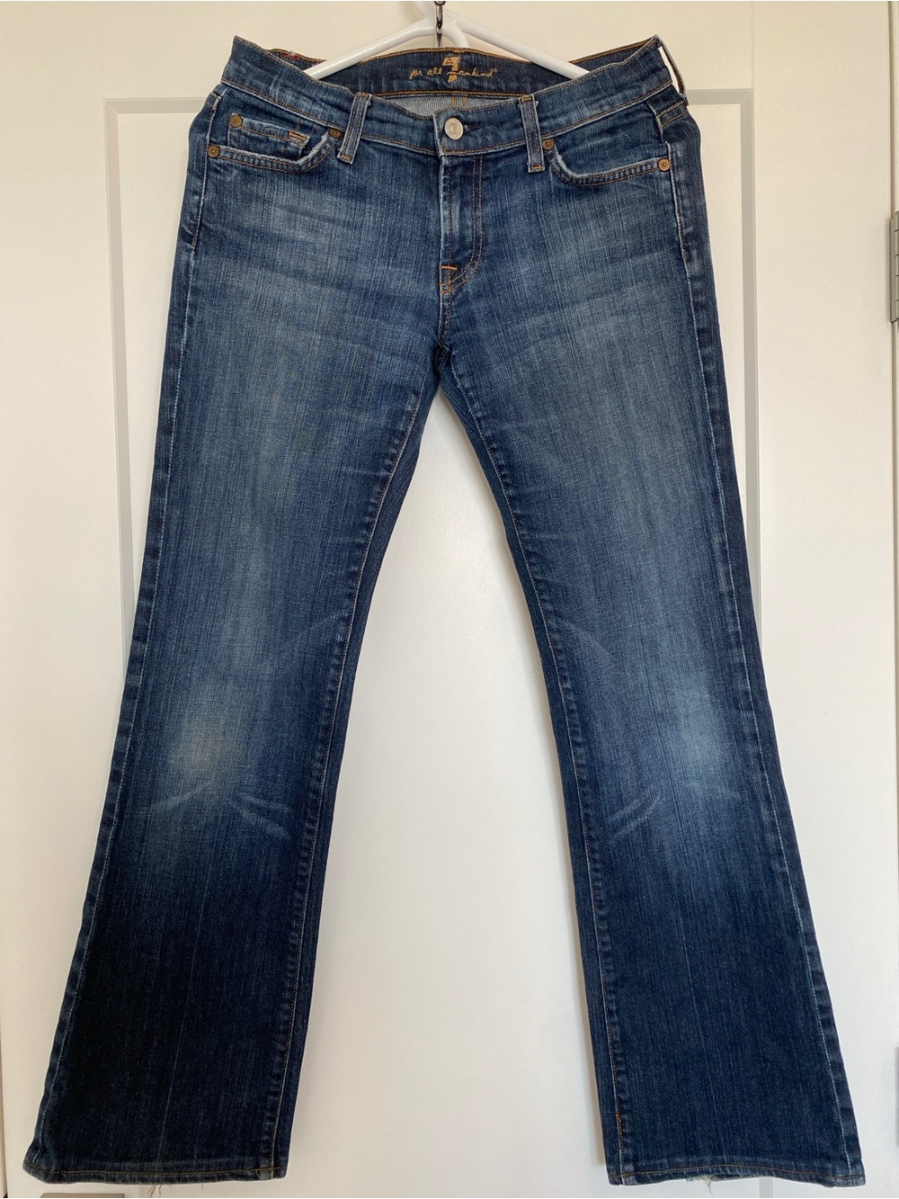 7 For All Mankind Dark Blue Denim Jeans with Contrast Stitching